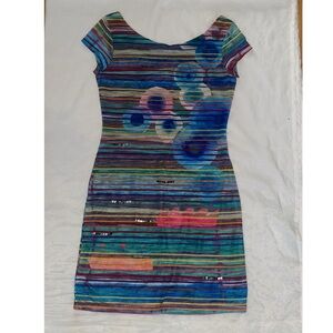 Desigual Blue Sheath Mini Dress with Cap Sleeves